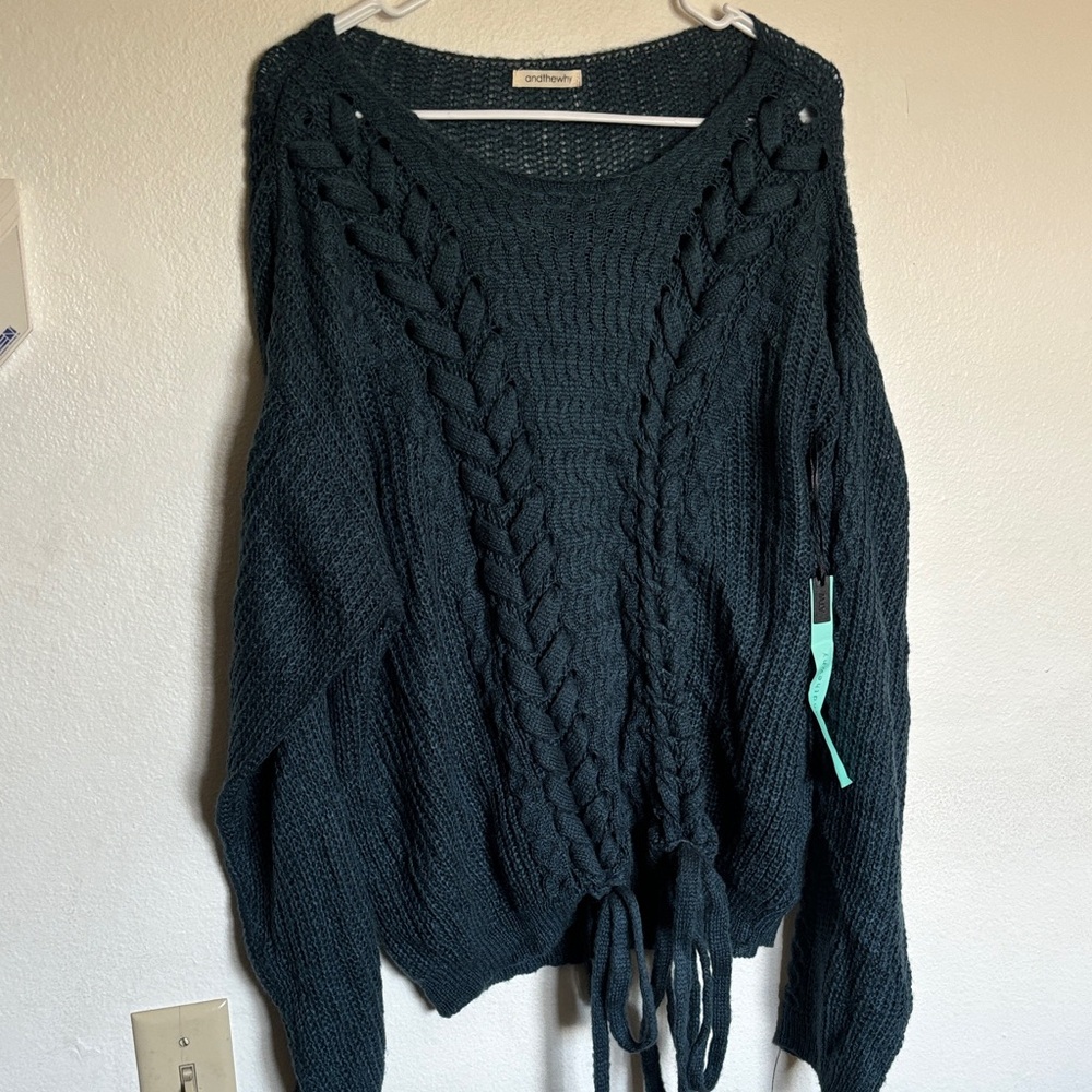 Cozy Dark Green Cable Knit Sweater